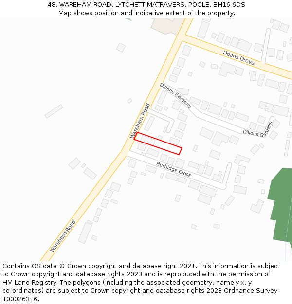 48, WAREHAM ROAD, LYTCHETT MATRAVERS, POOLE, BH16 6DS: Location map and indicative extent of plot