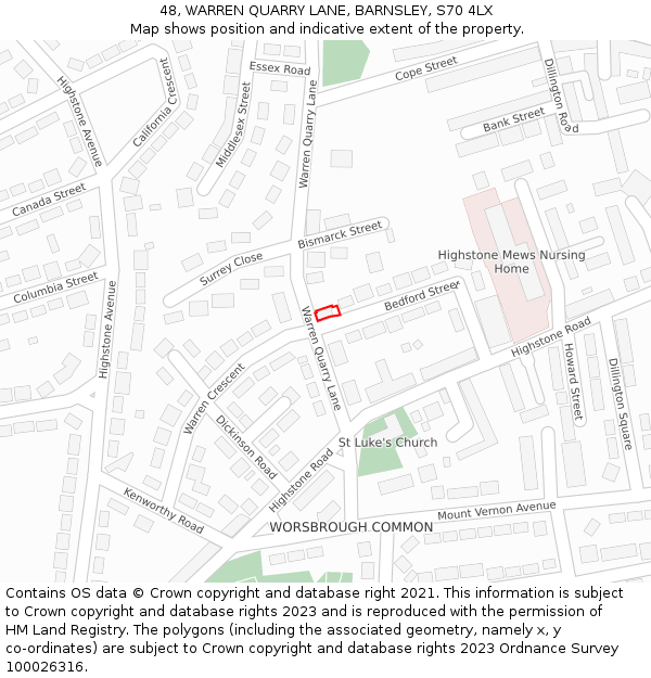 48, WARREN QUARRY LANE, BARNSLEY, S70 4LX: Location map and indicative extent of plot