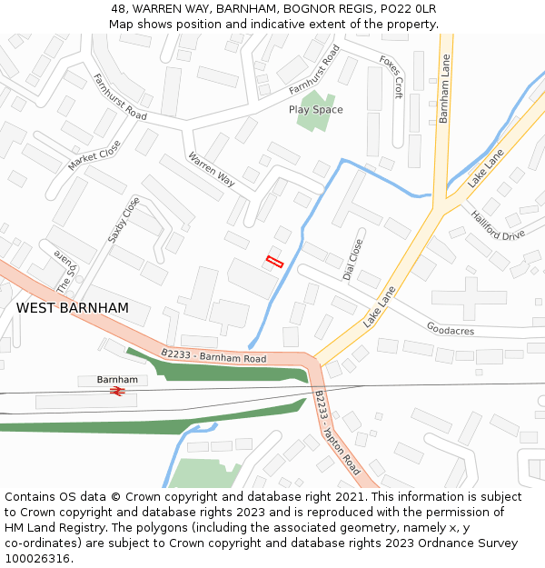 48, WARREN WAY, BARNHAM, BOGNOR REGIS, PO22 0LR: Location map and indicative extent of plot