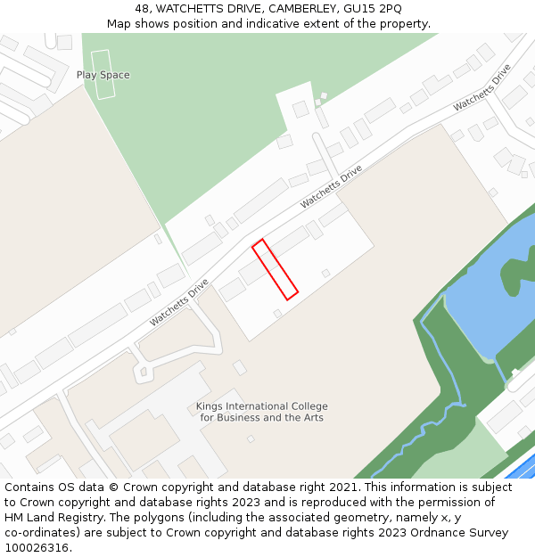 48, WATCHETTS DRIVE, CAMBERLEY, GU15 2PQ: Location map and indicative extent of plot