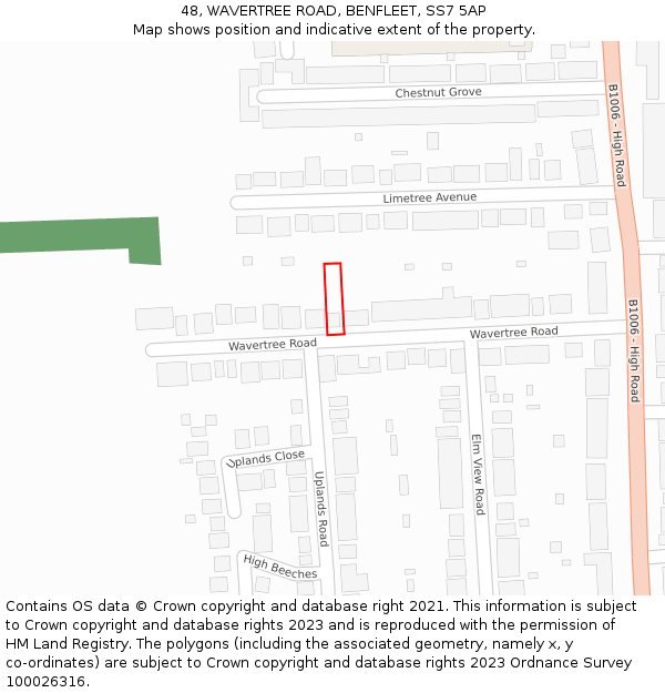 48, WAVERTREE ROAD, BENFLEET, SS7 5AP: Location map and indicative extent of plot