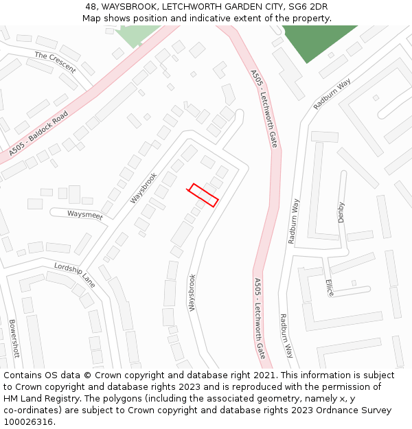 48, WAYSBROOK, LETCHWORTH GARDEN CITY, SG6 2DR: Location map and indicative extent of plot