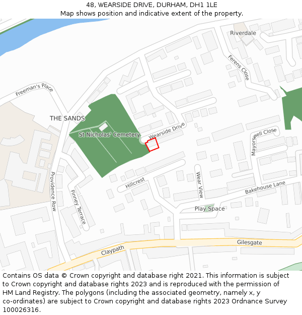 48, WEARSIDE DRIVE, DURHAM, DH1 1LE: Location map and indicative extent of plot