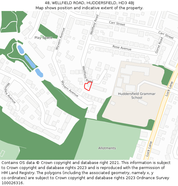 48, WELLFIELD ROAD, HUDDERSFIELD, HD3 4BJ: Location map and indicative extent of plot