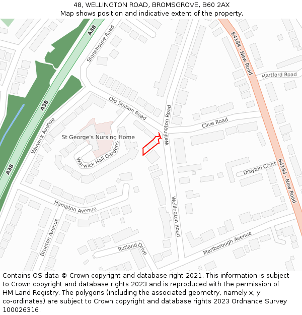 48, WELLINGTON ROAD, BROMSGROVE, B60 2AX: Location map and indicative extent of plot