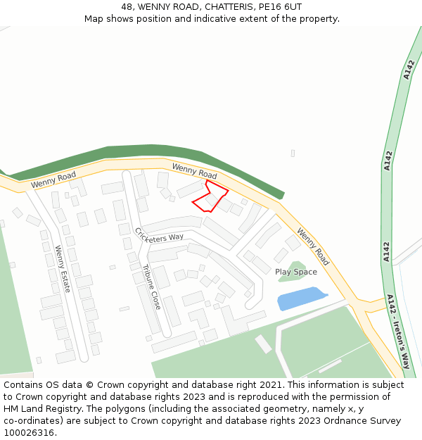 48, WENNY ROAD, CHATTERIS, PE16 6UT: Location map and indicative extent of plot