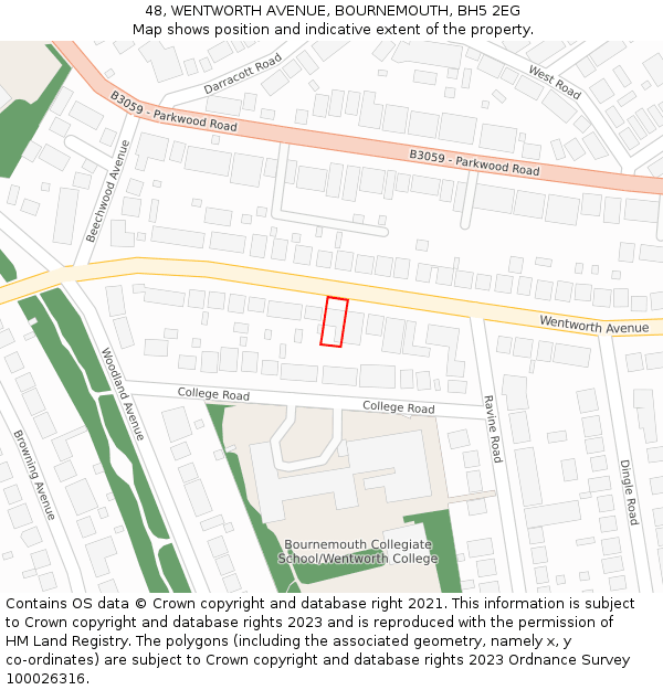 48, WENTWORTH AVENUE, BOURNEMOUTH, BH5 2EG: Location map and indicative extent of plot