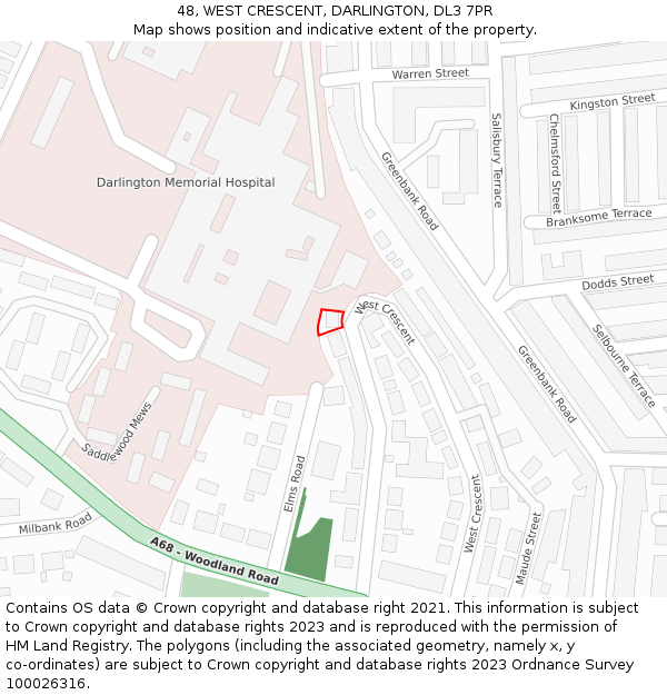 48, WEST CRESCENT, DARLINGTON, DL3 7PR: Location map and indicative extent of plot