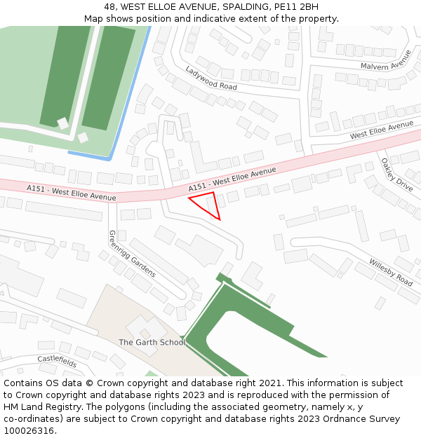 48, WEST ELLOE AVENUE, SPALDING, PE11 2BH: Location map and indicative extent of plot