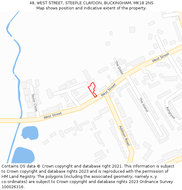 48, WEST STREET, STEEPLE CLAYDON, BUCKINGHAM, MK18 2NS: Location map and indicative extent of plot