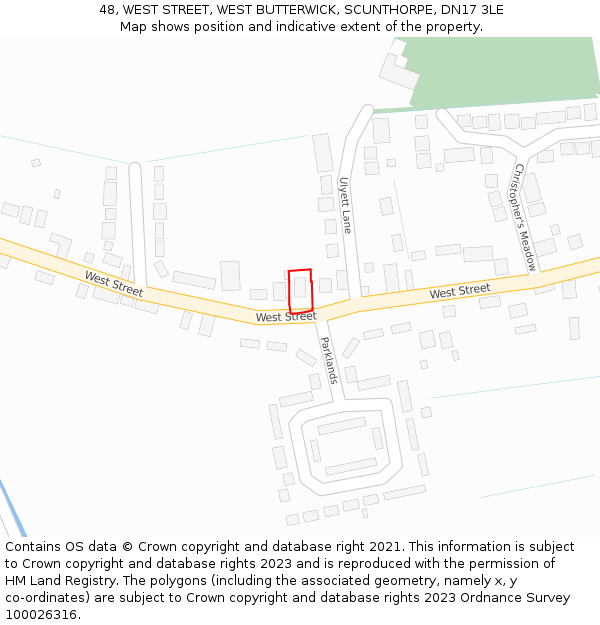 48, WEST STREET, WEST BUTTERWICK, SCUNTHORPE, DN17 3LE: Location map and indicative extent of plot