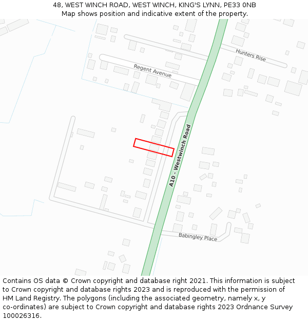 48, WEST WINCH ROAD, WEST WINCH, KING'S LYNN, PE33 0NB: Location map and indicative extent of plot