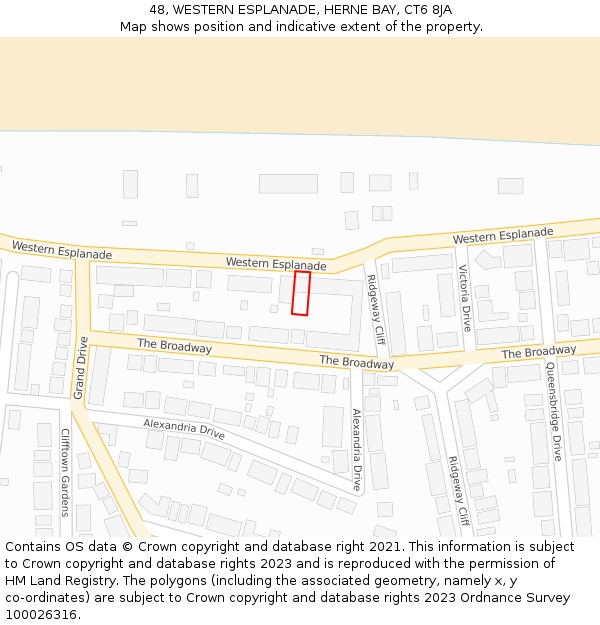 48, WESTERN ESPLANADE, HERNE BAY, CT6 8JA: Location map and indicative extent of plot