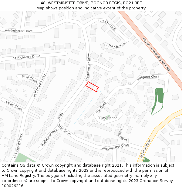 48, WESTMINSTER DRIVE, BOGNOR REGIS, PO21 3RE: Location map and indicative extent of plot