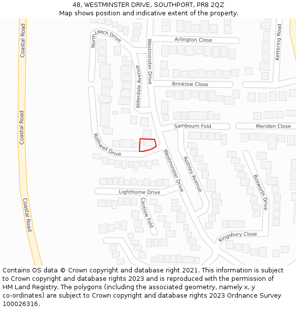 48, WESTMINSTER DRIVE, SOUTHPORT, PR8 2QZ: Location map and indicative extent of plot