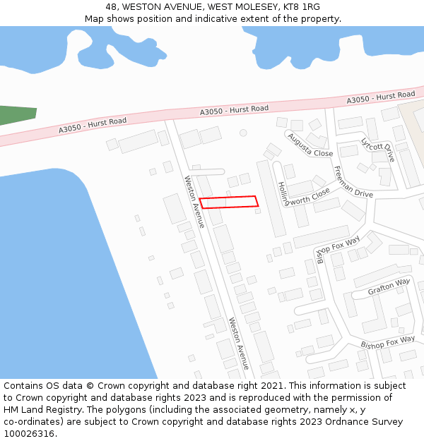 48, WESTON AVENUE, WEST MOLESEY, KT8 1RG: Location map and indicative extent of plot