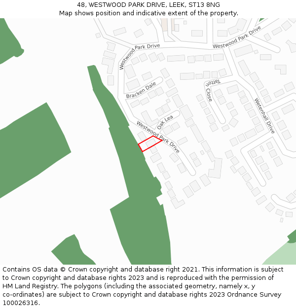 48, WESTWOOD PARK DRIVE, LEEK, ST13 8NG: Location map and indicative extent of plot