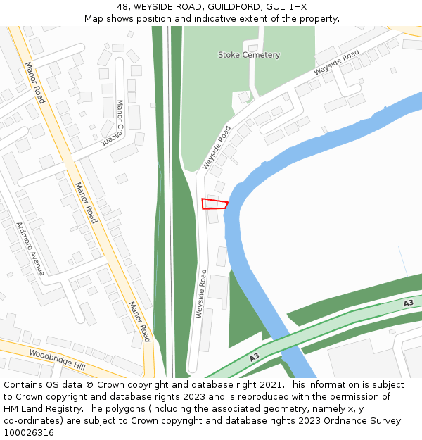 48, WEYSIDE ROAD, GUILDFORD, GU1 1HX: Location map and indicative extent of plot