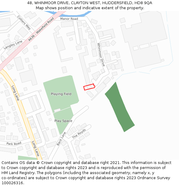 48, WHINMOOR DRIVE, CLAYTON WEST, HUDDERSFIELD, HD8 9QA: Location map and indicative extent of plot
