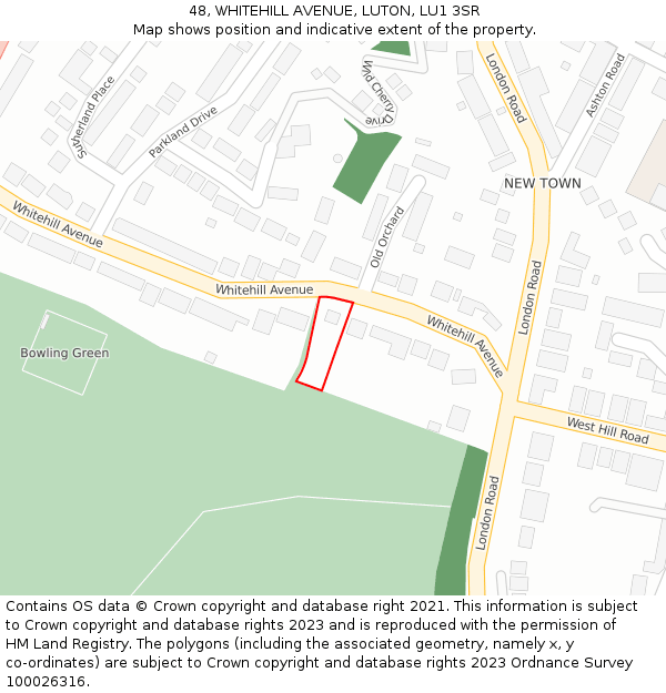 48, WHITEHILL AVENUE, LUTON, LU1 3SR: Location map and indicative extent of plot