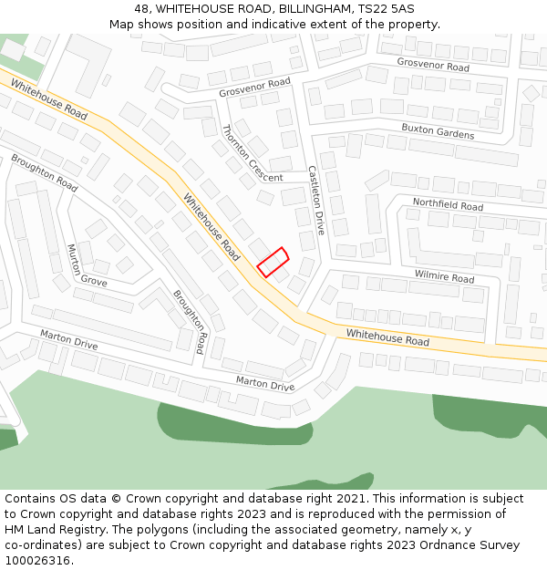 48, WHITEHOUSE ROAD, BILLINGHAM, TS22 5AS: Location map and indicative extent of plot