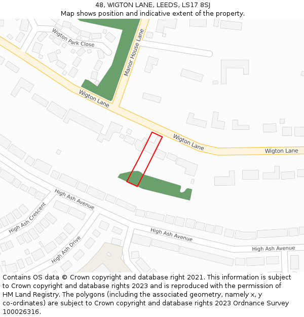 48, WIGTON LANE, LEEDS, LS17 8SJ: Location map and indicative extent of plot