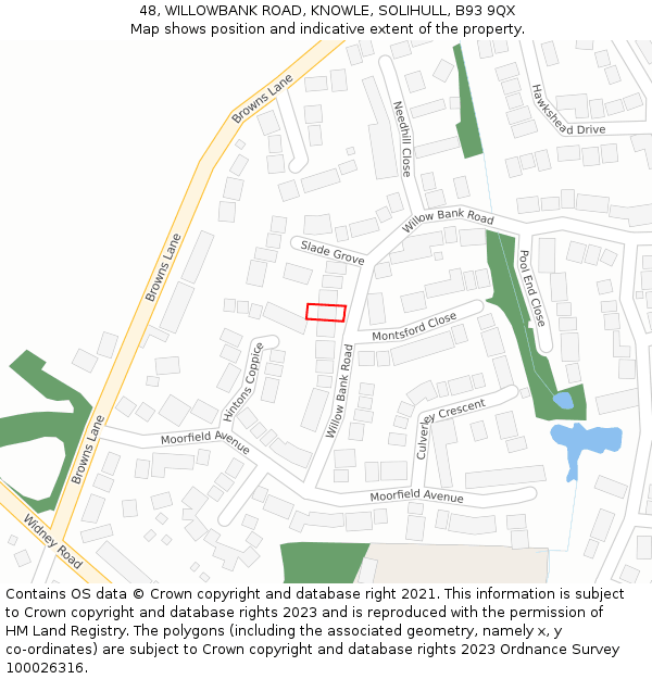 48, WILLOWBANK ROAD, KNOWLE, SOLIHULL, B93 9QX: Location map and indicative extent of plot