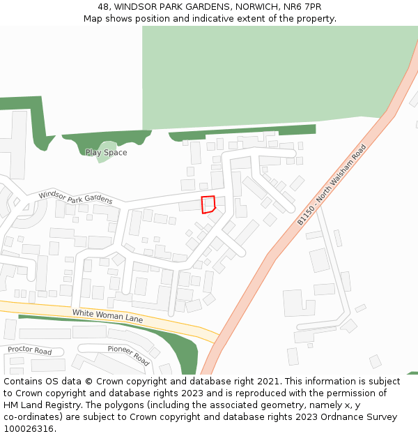 48, WINDSOR PARK GARDENS, NORWICH, NR6 7PR: Location map and indicative extent of plot