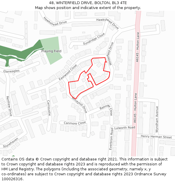 48, WINTERFIELD DRIVE, BOLTON, BL3 4TE: Location map and indicative extent of plot