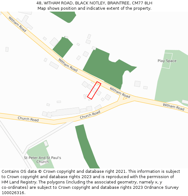 48, WITHAM ROAD, BLACK NOTLEY, BRAINTREE, CM77 8LH: Location map and indicative extent of plot