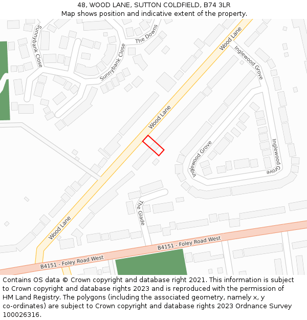 48, WOOD LANE, SUTTON COLDFIELD, B74 3LR: Location map and indicative extent of plot