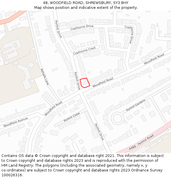 48, WOODFIELD ROAD, SHREWSBURY, SY3 8HY: Location map and indicative extent of plot