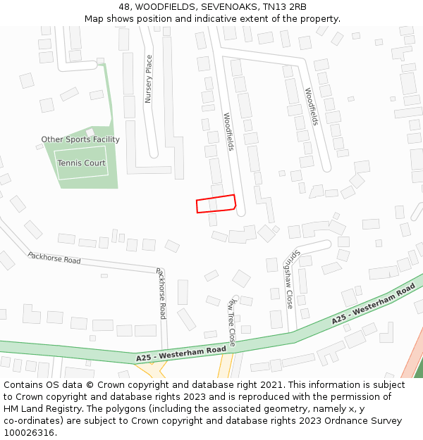 48, WOODFIELDS, SEVENOAKS, TN13 2RB: Location map and indicative extent of plot