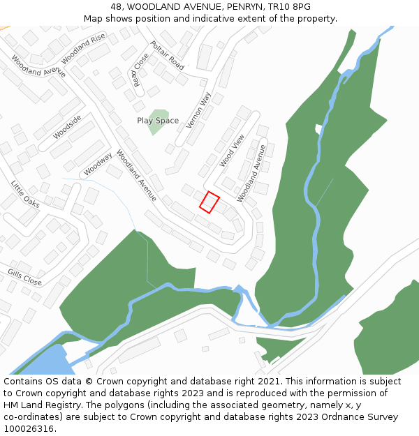 48, WOODLAND AVENUE, PENRYN, TR10 8PG: Location map and indicative extent of plot