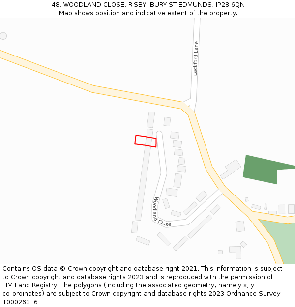 48, WOODLAND CLOSE, RISBY, BURY ST EDMUNDS, IP28 6QN: Location map and indicative extent of plot