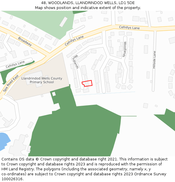 48, WOODLANDS, LLANDRINDOD WELLS, LD1 5DE: Location map and indicative extent of plot