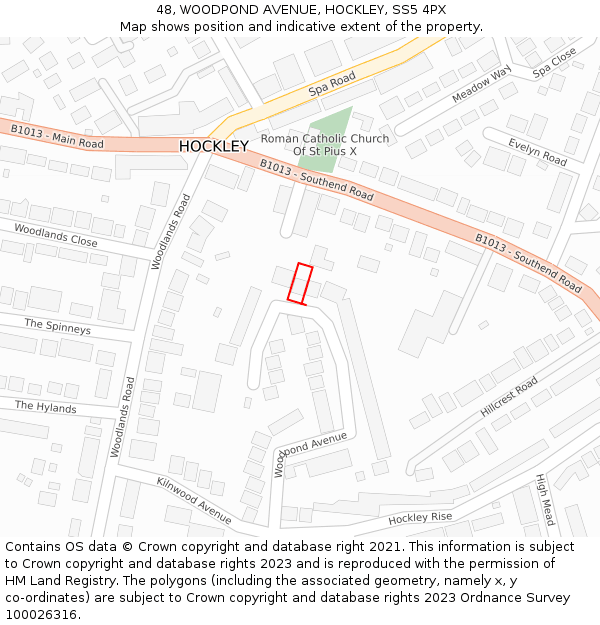 48, WOODPOND AVENUE, HOCKLEY, SS5 4PX: Location map and indicative extent of plot