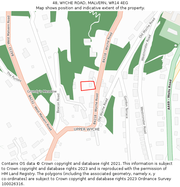 48, WYCHE ROAD, MALVERN, WR14 4EG: Location map and indicative extent of plot