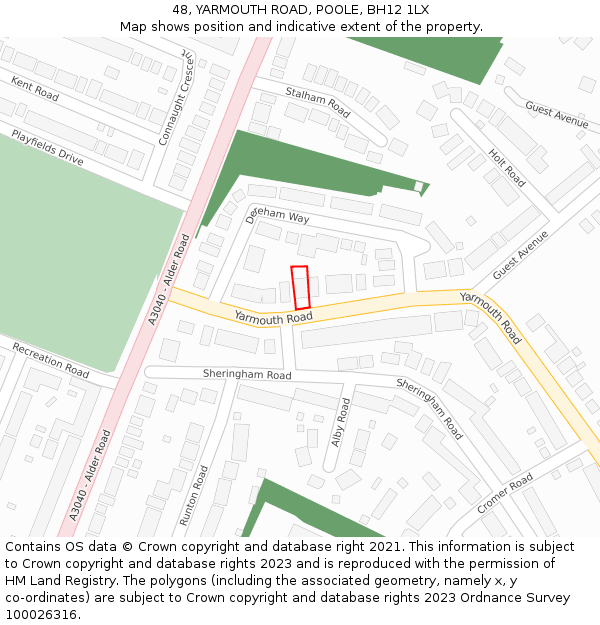 48, YARMOUTH ROAD, POOLE, BH12 1LX: Location map and indicative extent of plot