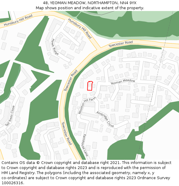 48, YEOMAN MEADOW, NORTHAMPTON, NN4 9YX: Location map and indicative extent of plot