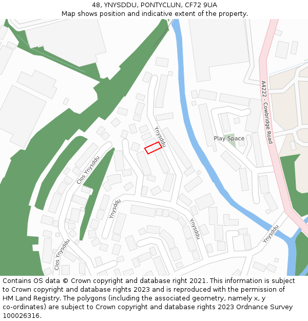 48, YNYSDDU, PONTYCLUN, CF72 9UA: Location map and indicative extent of plot