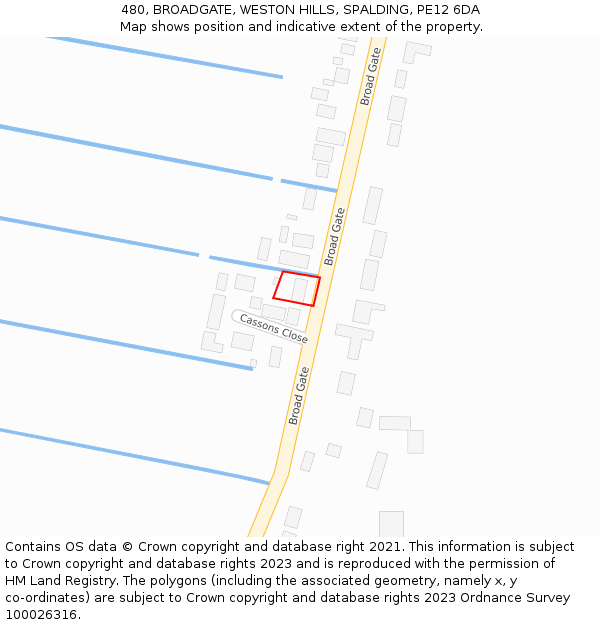 480, BROADGATE, WESTON HILLS, SPALDING, PE12 6DA: Location map and indicative extent of plot