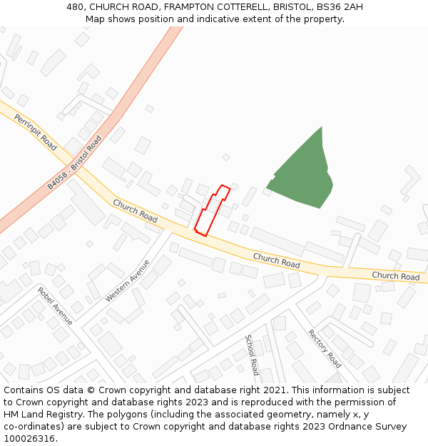 480, CHURCH ROAD, FRAMPTON COTTERELL, BRISTOL, BS36 2AH: Location map and indicative extent of plot