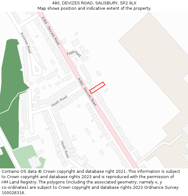 480, DEVIZES ROAD, SALISBURY, SP2 9LX: Location map and indicative extent of plot