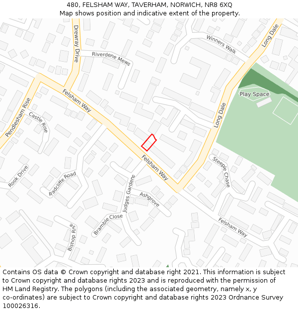 480, FELSHAM WAY, TAVERHAM, NORWICH, NR8 6XQ: Location map and indicative extent of plot