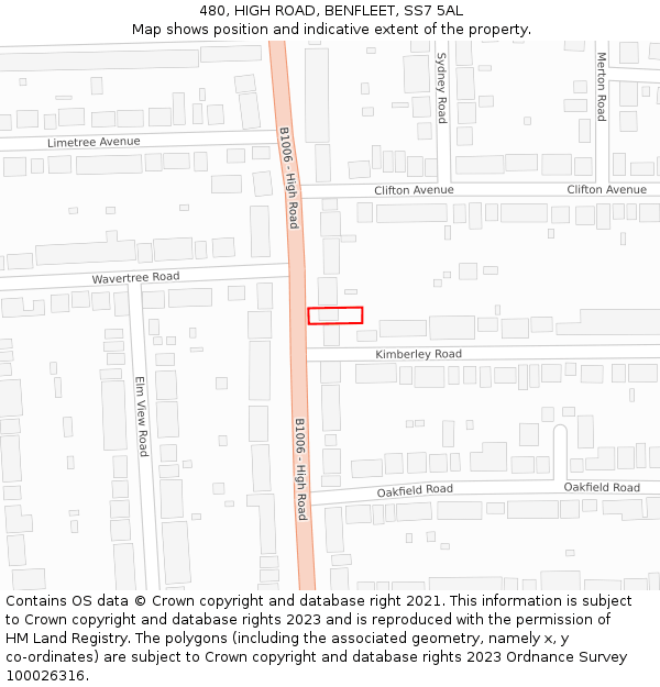 480, HIGH ROAD, BENFLEET, SS7 5AL: Location map and indicative extent of plot