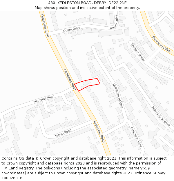 480, KEDLESTON ROAD, DERBY, DE22 2NF: Location map and indicative extent of plot