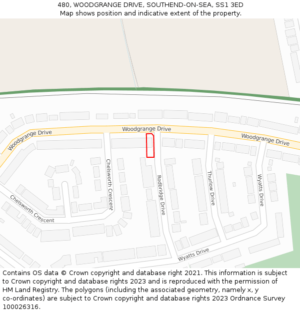 480, WOODGRANGE DRIVE, SOUTHEND-ON-SEA, SS1 3ED: Location map and indicative extent of plot