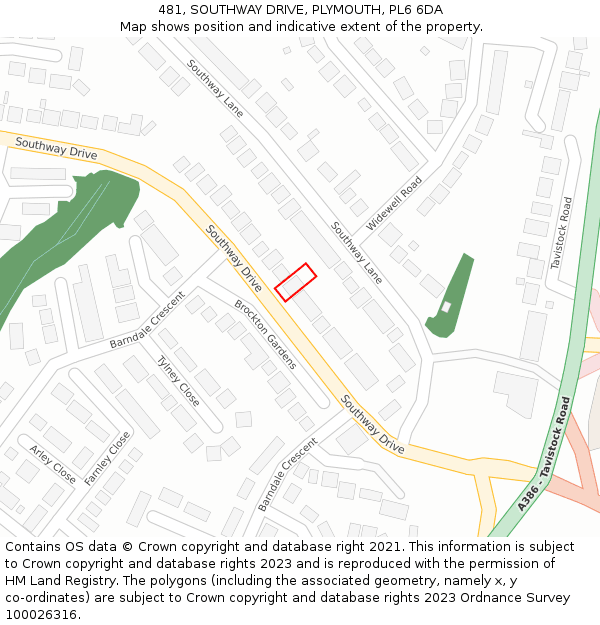 481, SOUTHWAY DRIVE, PLYMOUTH, PL6 6DA: Location map and indicative extent of plot
