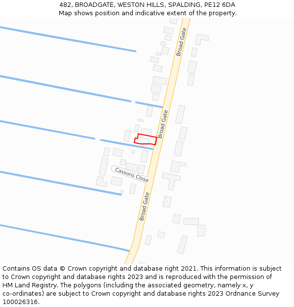 482, BROADGATE, WESTON HILLS, SPALDING, PE12 6DA: Location map and indicative extent of plot